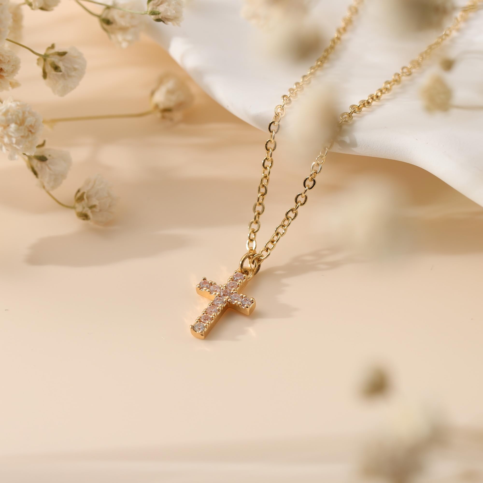 14K Plated Dainty Tiny Cross Pendant Necklace for Women Jewelry Personalizedt First Communion Christian Baptism Easter Gifts for Her Kid Girls