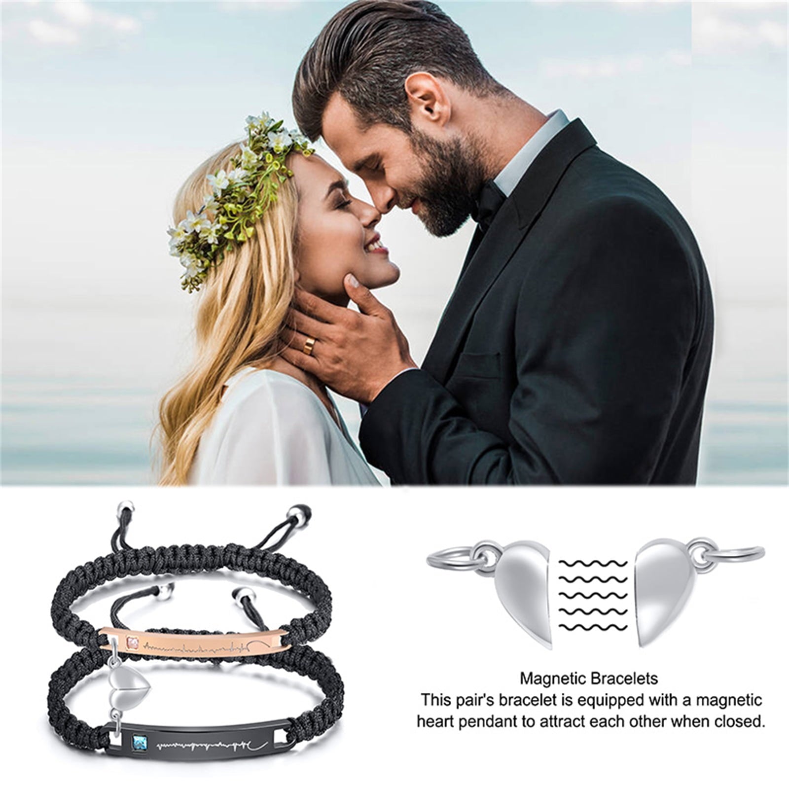 Magnetic Couples Bracelet, Adjustable Matching Macrame Bracelets, Stainless Steel Distance Relationship Bracelet, BF and GF Gifts