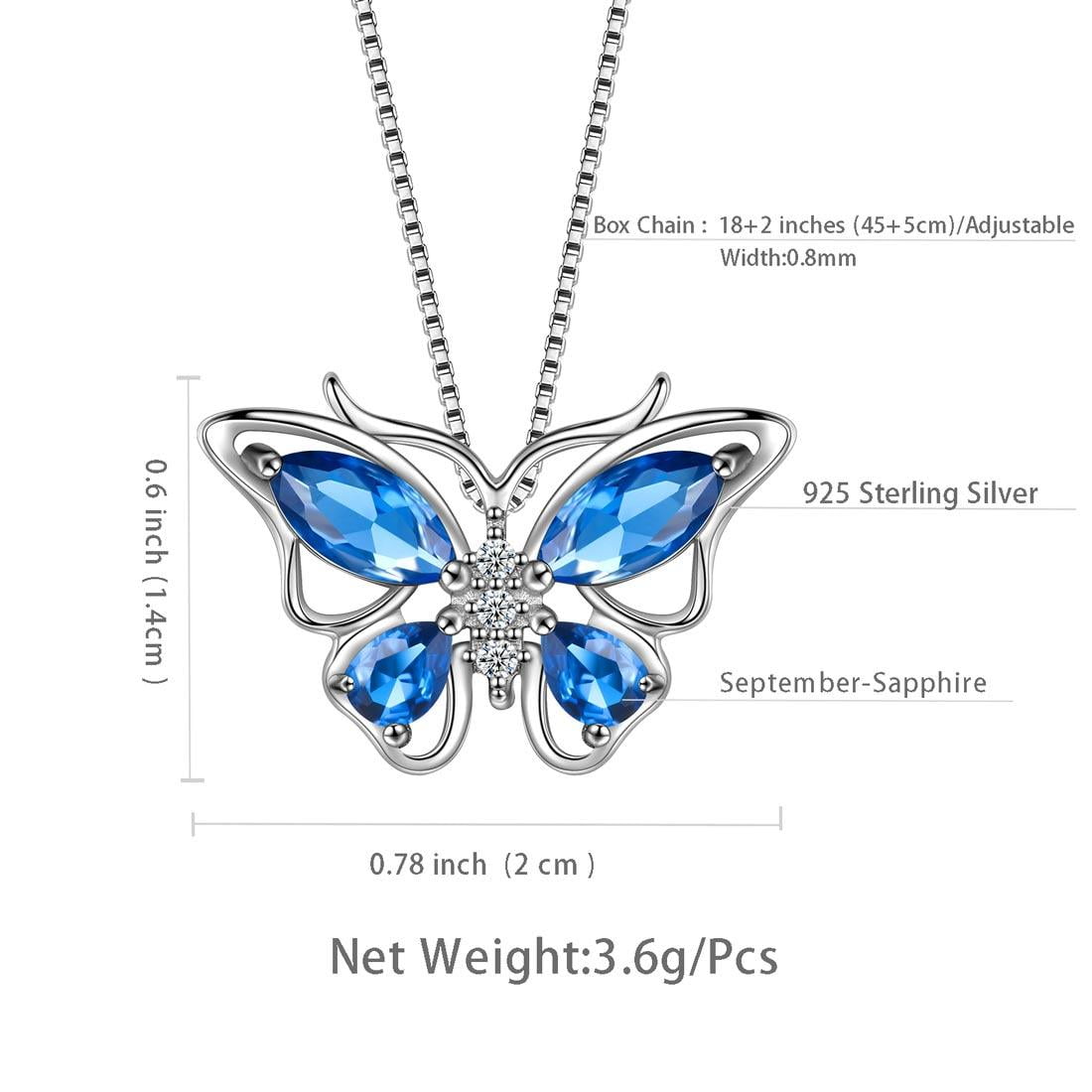 December Tanzanite Blue Butterfly Necklaces 925 Sterling Pendant Jewelry for Women Wife