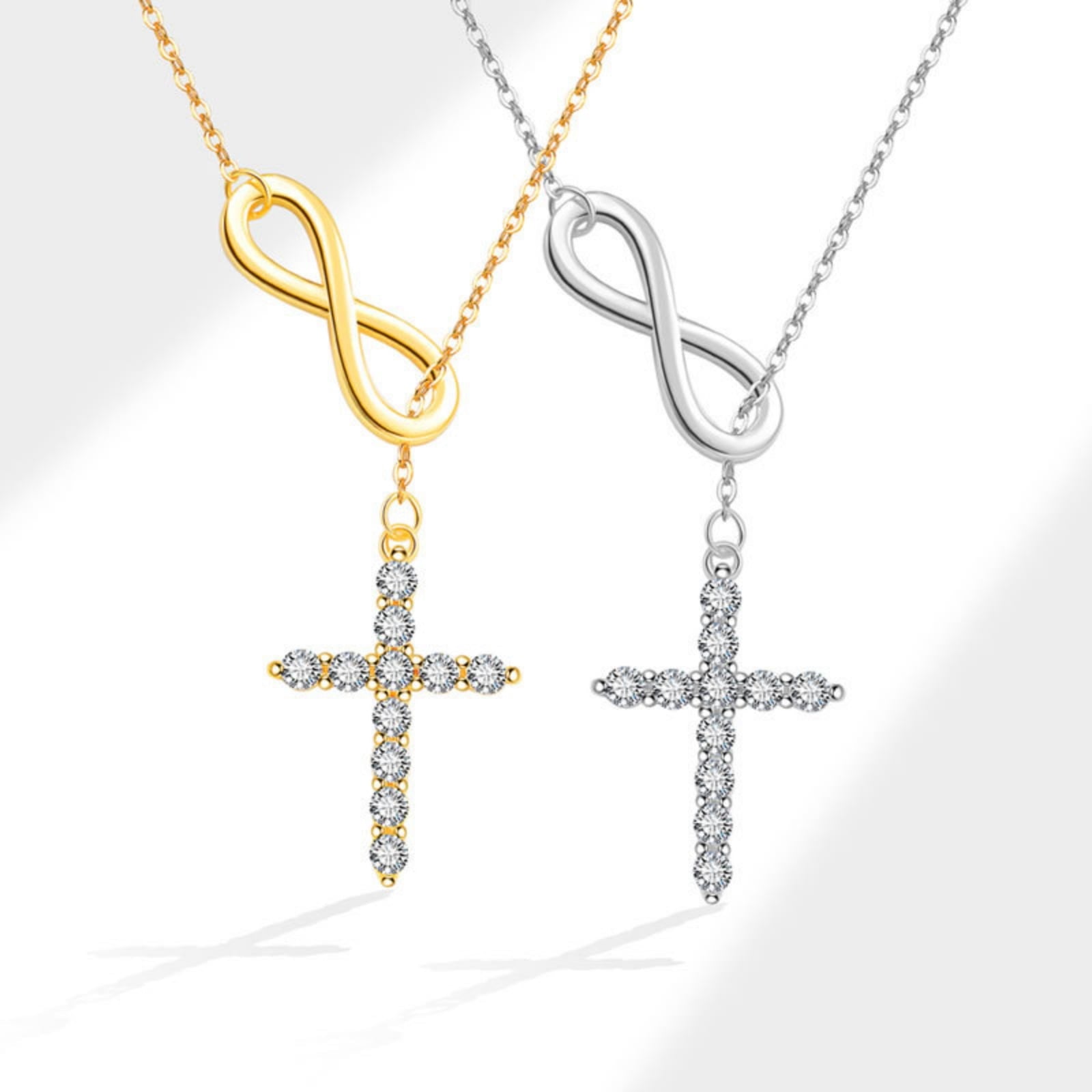 14K Plated Zirconia Cross Pendant Necklace for Women with 925