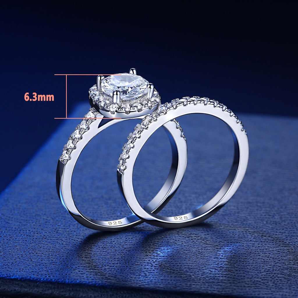 2Ct Round Cut Wedding Rings for Women Halo Engagement Ring Sets 925 Sterling CZ Size 8