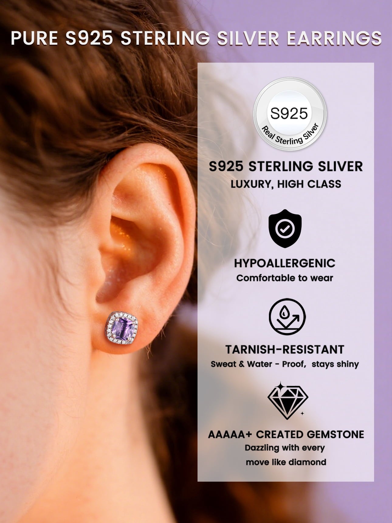 Stud Earrings for Women, 925 Sterling Heart Created Diamond Studs Earrings / Gifts - September