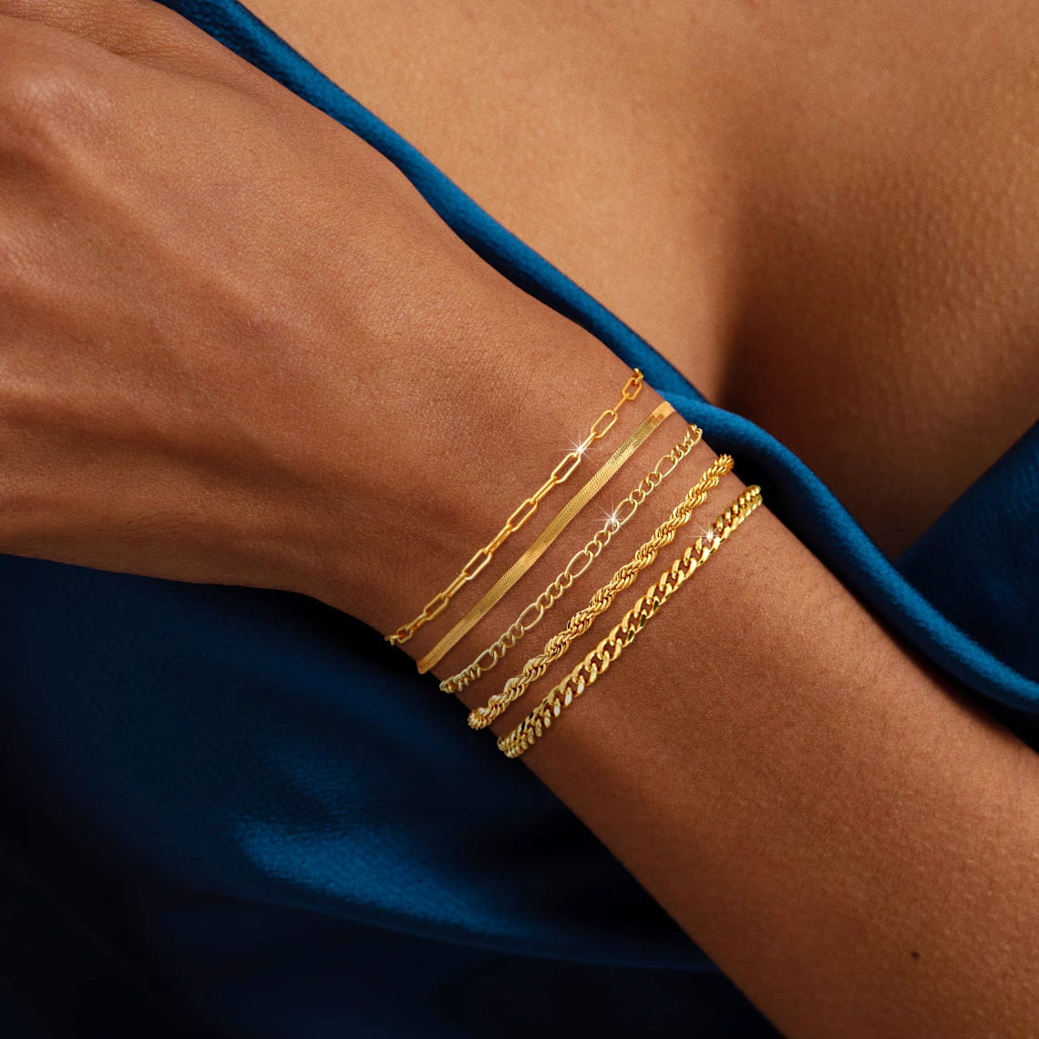 6PCS Bracelets for Women 14K Plated Dainty Layered Stacking Jewelry Set Gifts