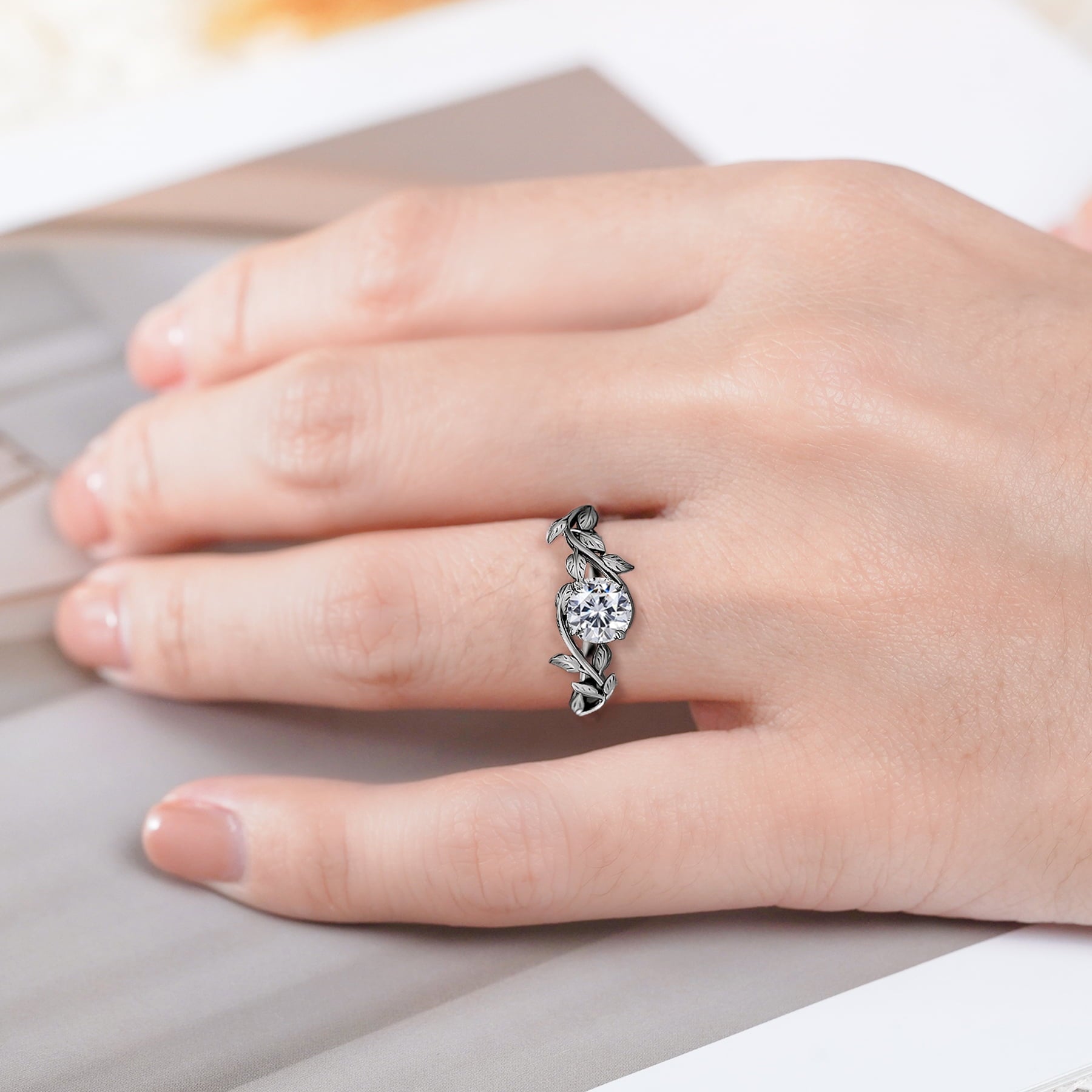 0.50 Round Cut Bohemian Engagement Ring - Vintage Ring - 18k White Plating for Women