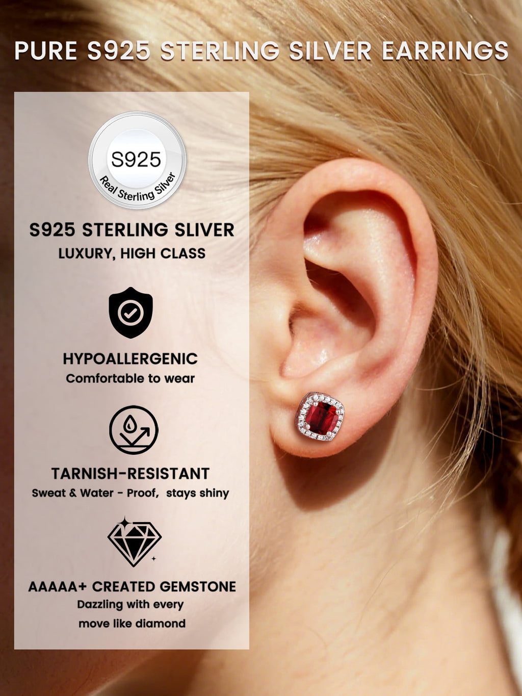 Stud Earrings for Women, 925 Sterling Heart Created Diamond Studs Earrings / Gifts - September
