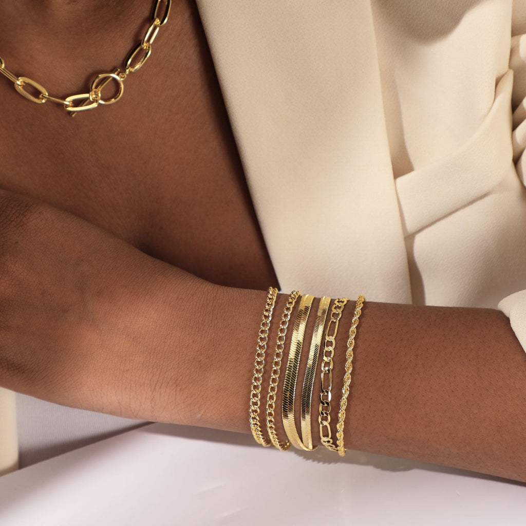 6PCS Bracelets for Women 14K Plated Dainty Layered Stacking Jewelry Set Gifts