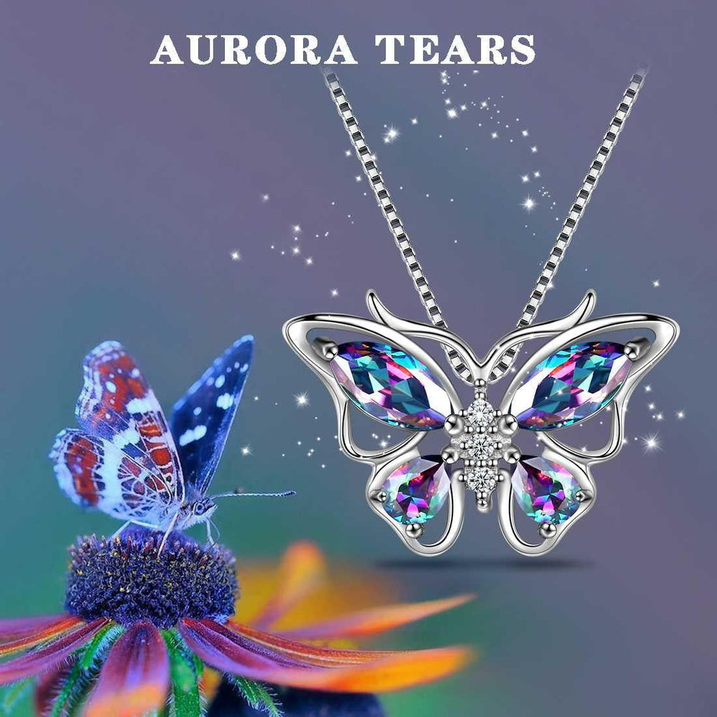 December Tanzanite Blue Butterfly Necklaces 925 Sterling Pendant Jewelry for Women Wife