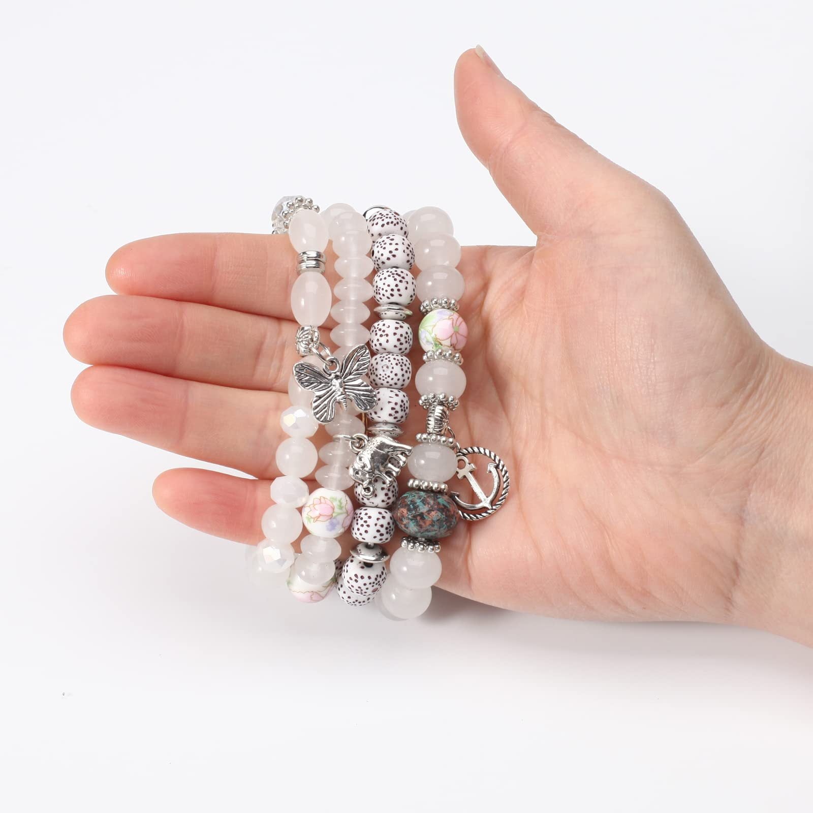 4 PCS Bohemian Stretch Anchor Bracelets Elephant Butterfly Retro Bracelets Suitable for Girls Women Gifts