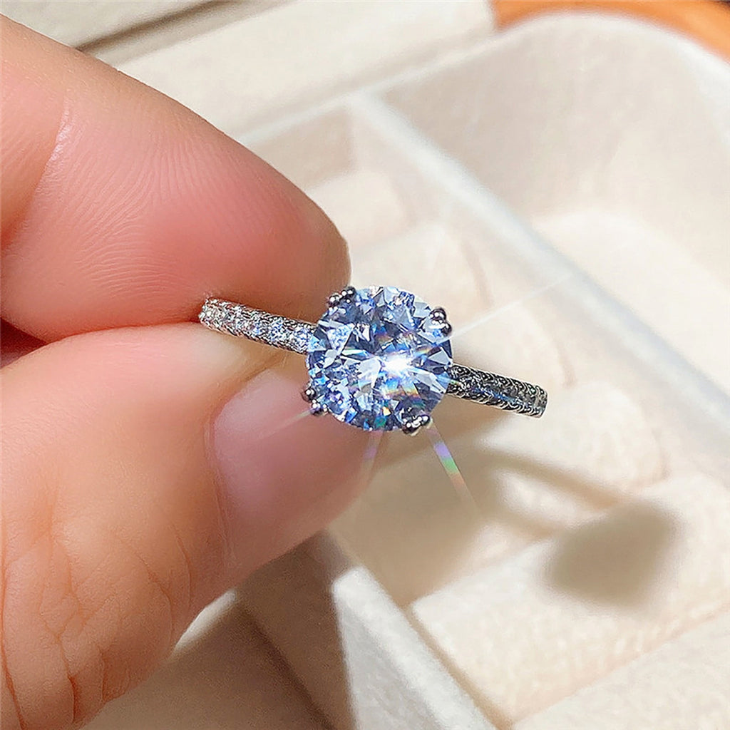 Women Round Diamond Zirconia Ring Ladies Jewelry Engaged Ring (,6)