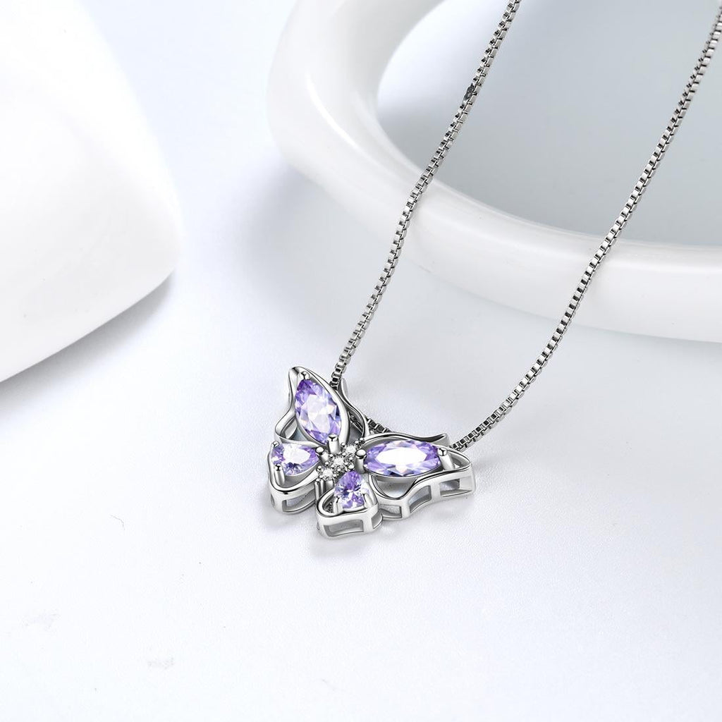 December Tanzanite Blue Butterfly Necklaces 925 Sterling Pendant Jewelry for Women Wife