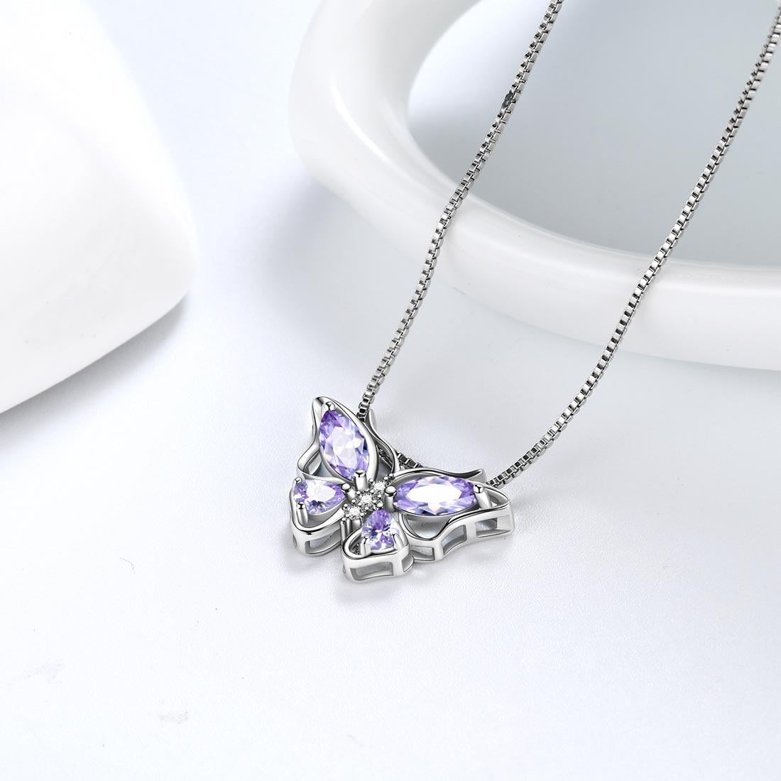 December Tanzanite Blue Butterfly Necklaces 925 Sterling Pendant Jewelry for Women Wife