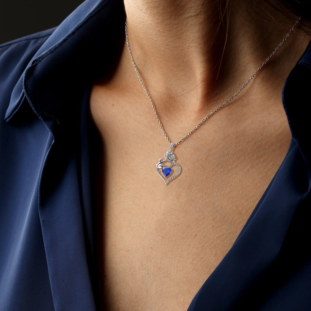 925 Sterling Necklace Rose Flower Heart Pendant Jewelry Valentines Gifts for Women Mom Wife/Lover