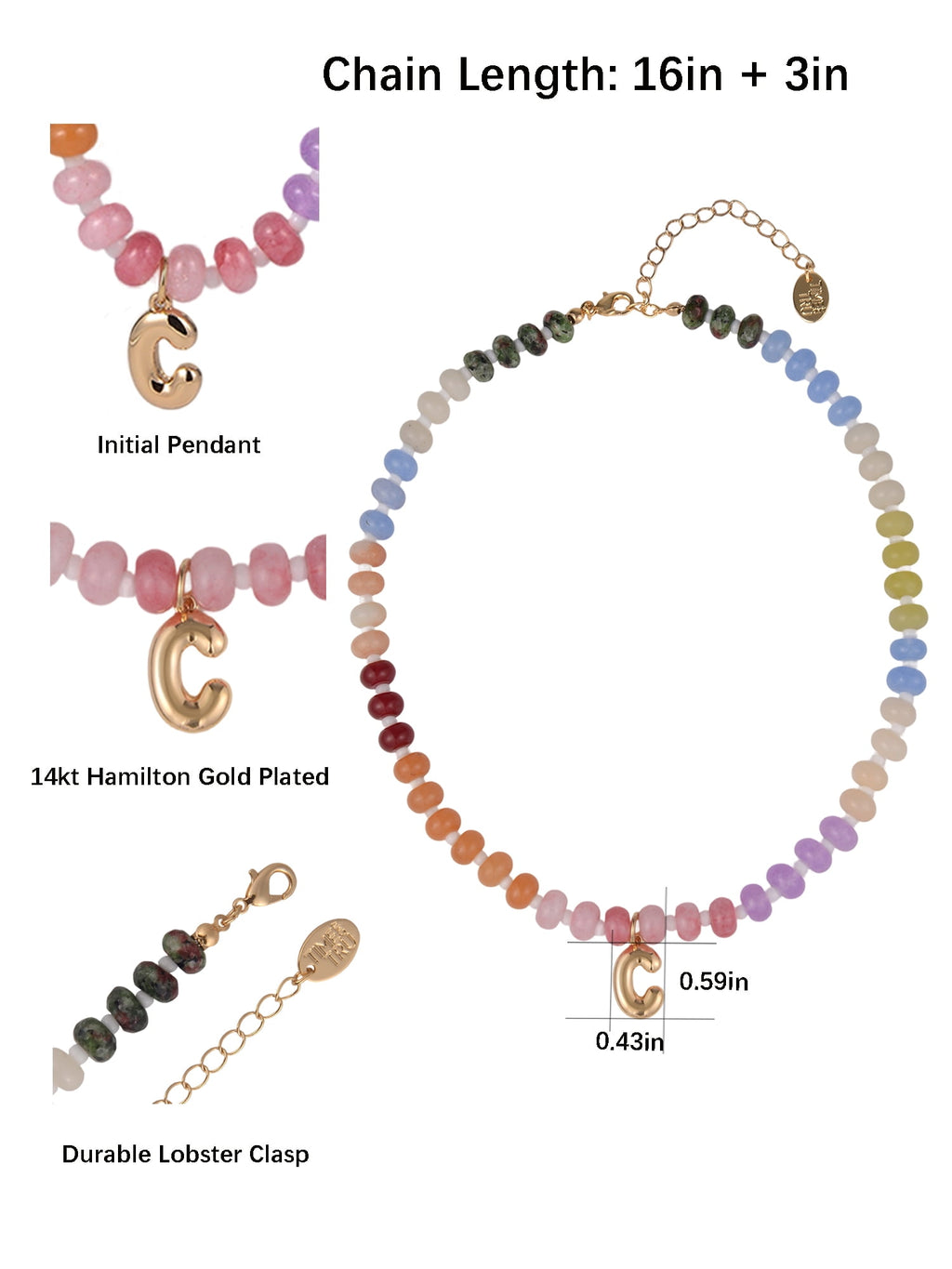 Goldtone Multicolored Bead Initial "A" Necklace