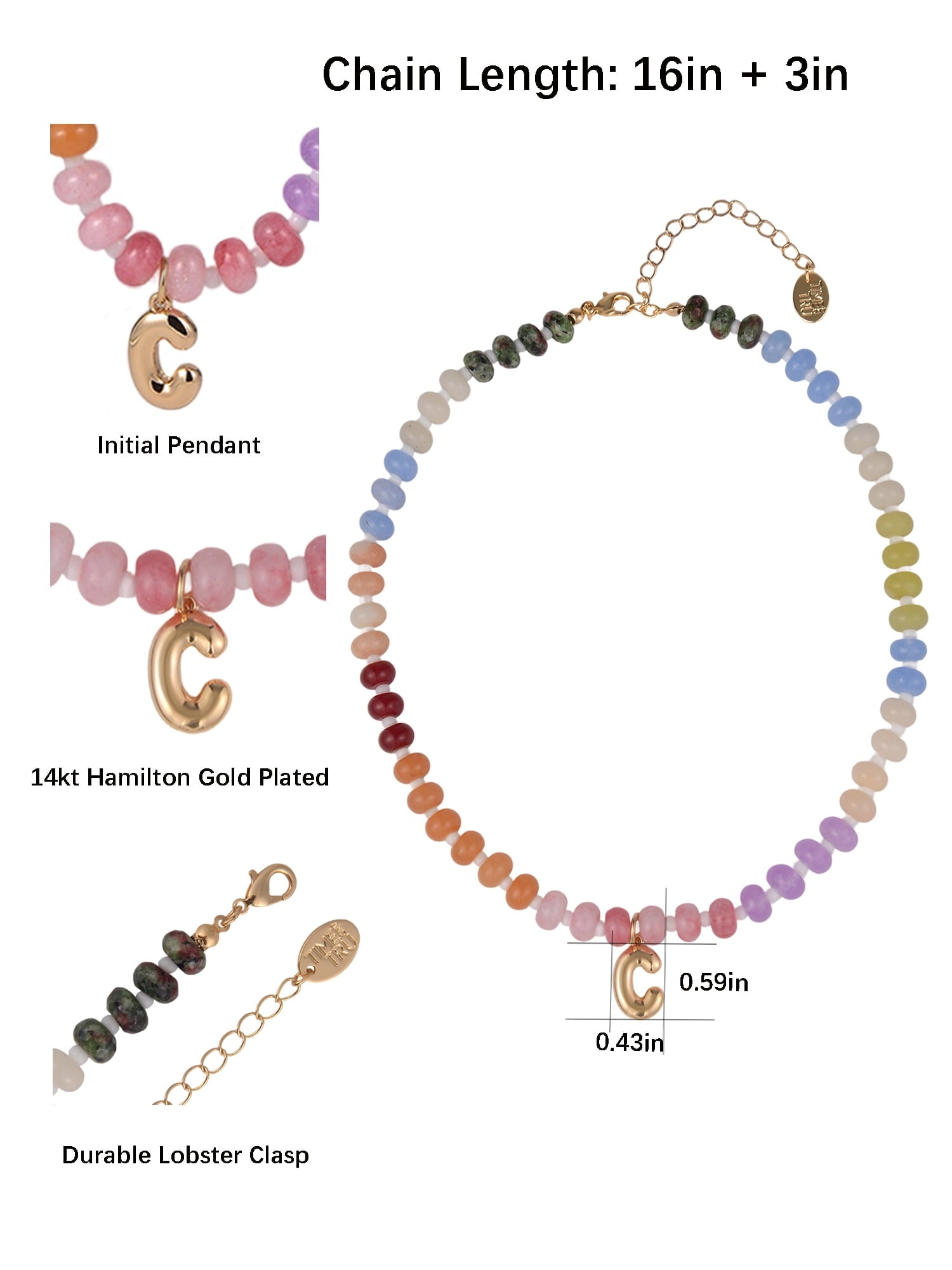 Goldtone Multicolored Bead Initial "A" Necklace
