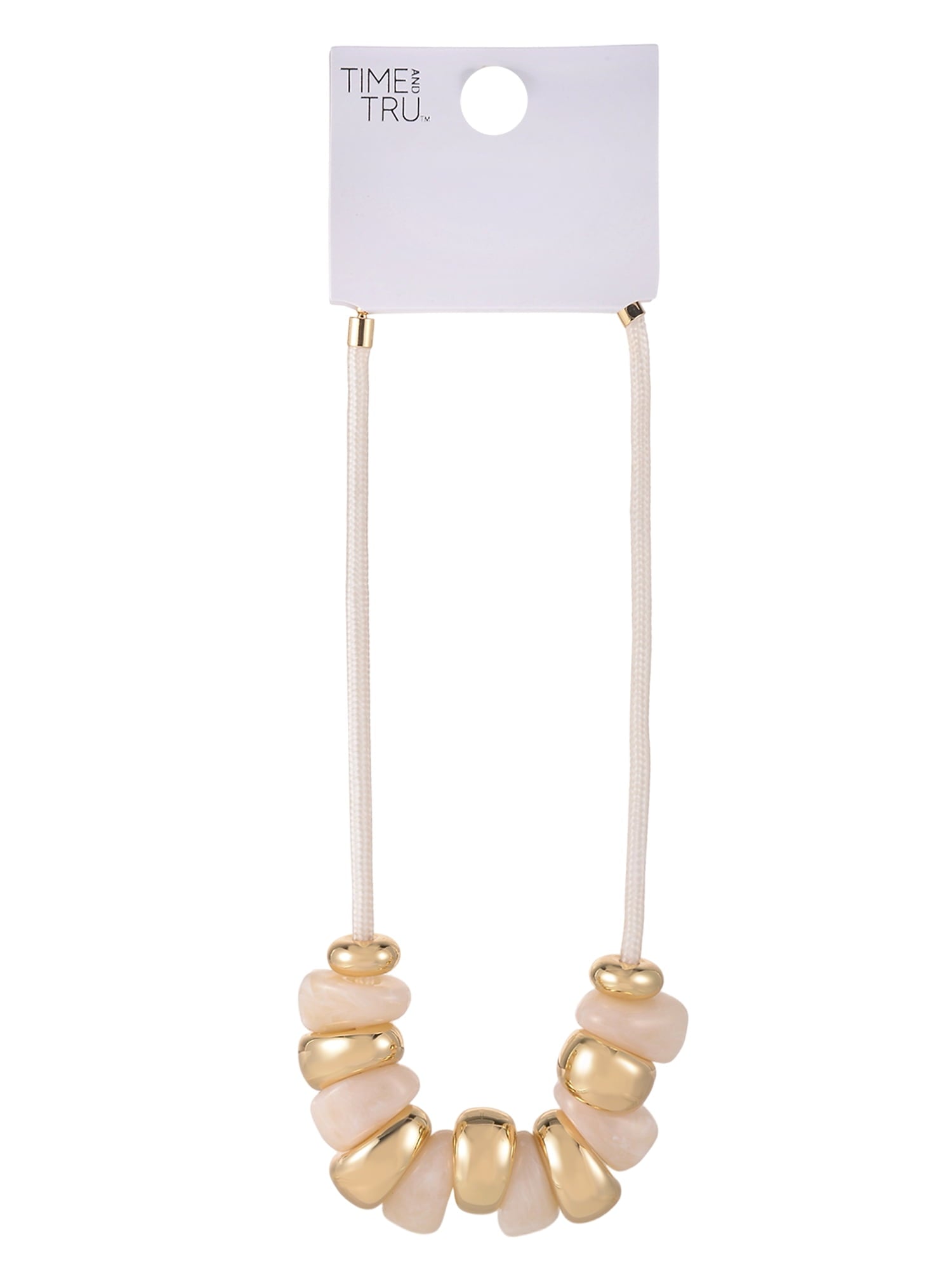 Goldtone Cord Cream Swirl Resin Bead Necklace