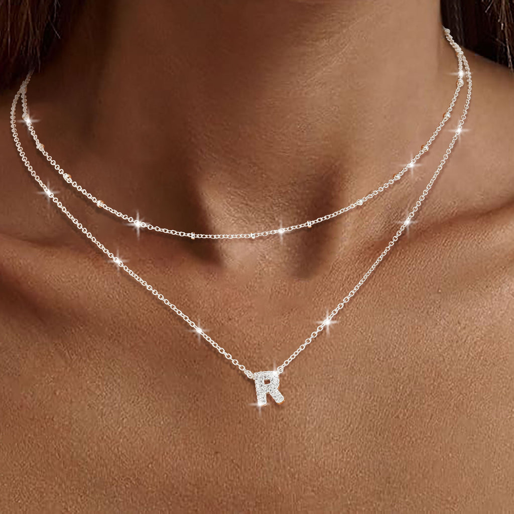 S925 Sterling Plated Initial Necklaces for Women Girls CZ Letter A Necklace Set Easter Basket Stuffers Jewelry Gifts Teen Her Wife Mom Girlfriend Female Adults Kids Ideas
