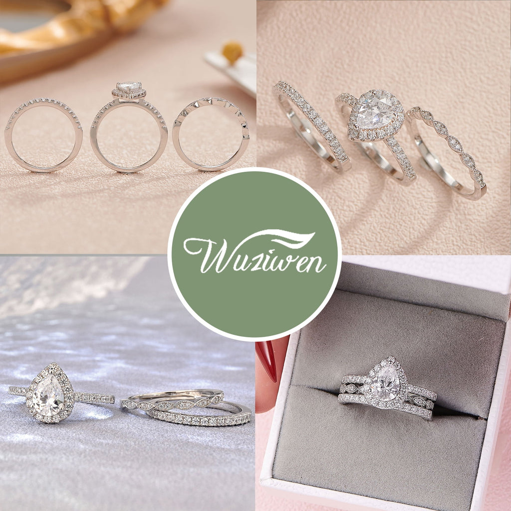 2Ct Round Cut Wedding Rings for Women Halo Engagement Ring Sets 925 Sterling CZ Size 8