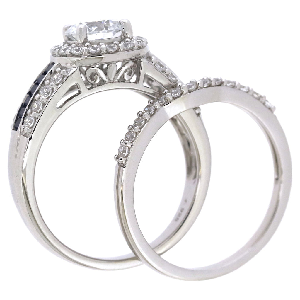 Fine Jewelry Sterling White Diamond &amp; Created Sapphire Engagement Ring