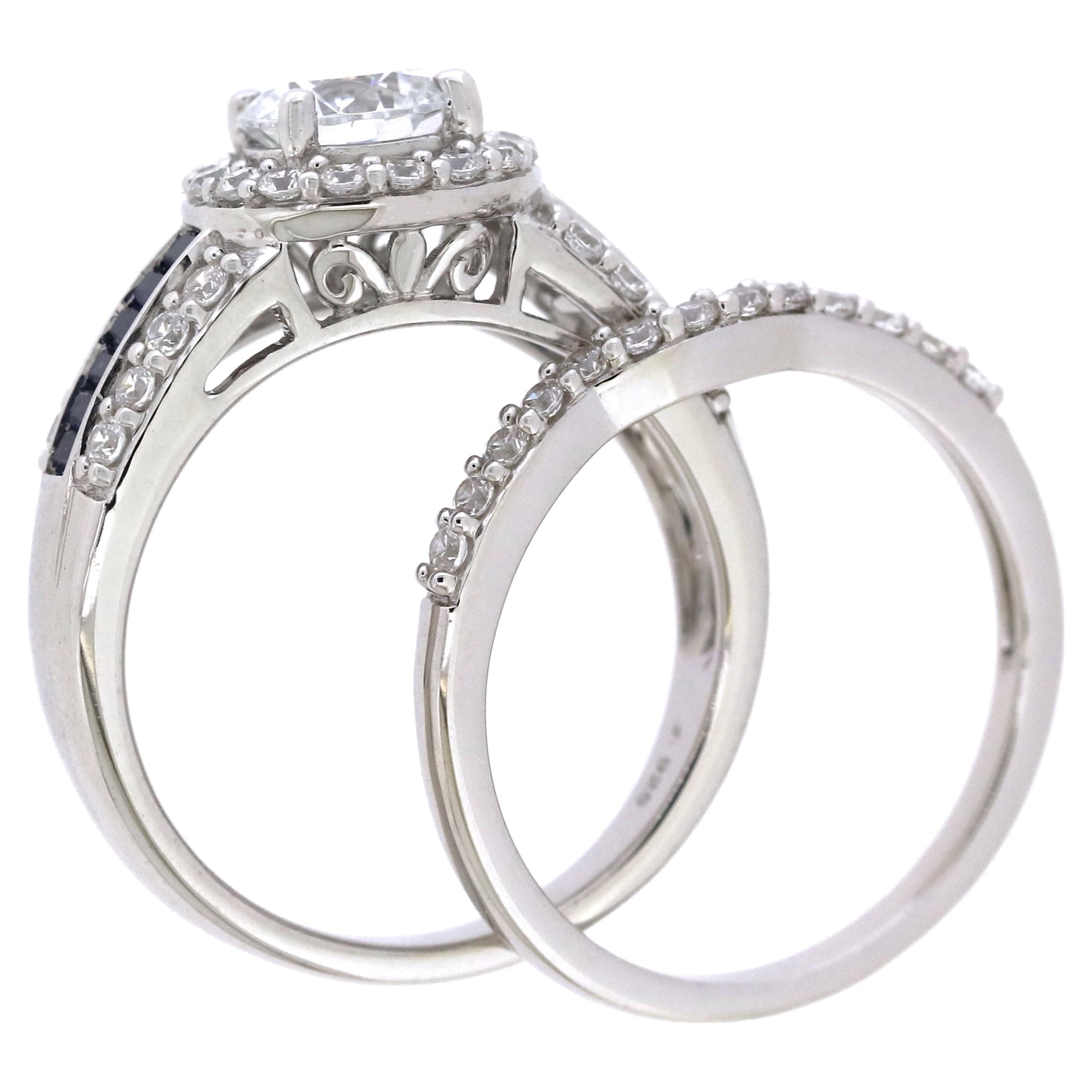 Fine Jewelry Sterling White Diamond &amp; Created Sapphire Engagement Ring
