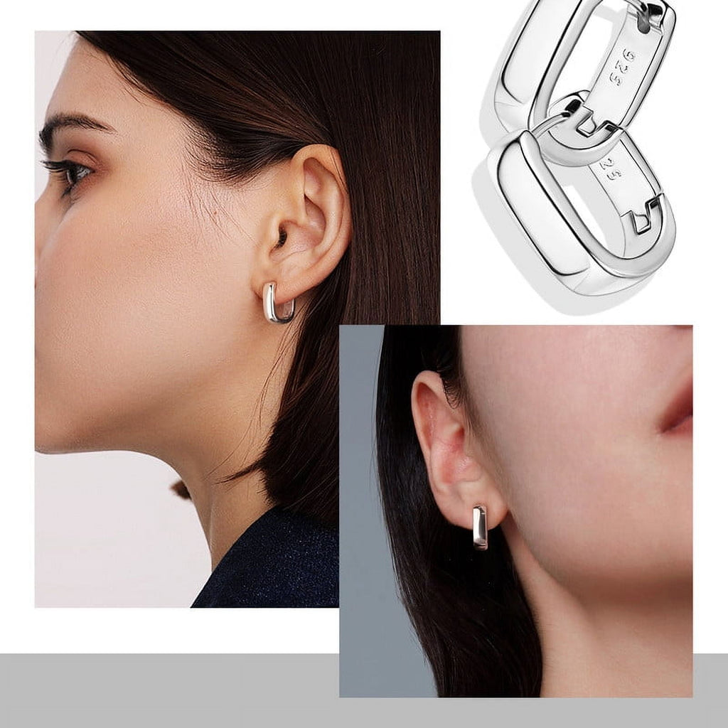 Chunky Huggie Earrings for Women 14K Plated Hypoallergenic Sterling Minimalist Hoops