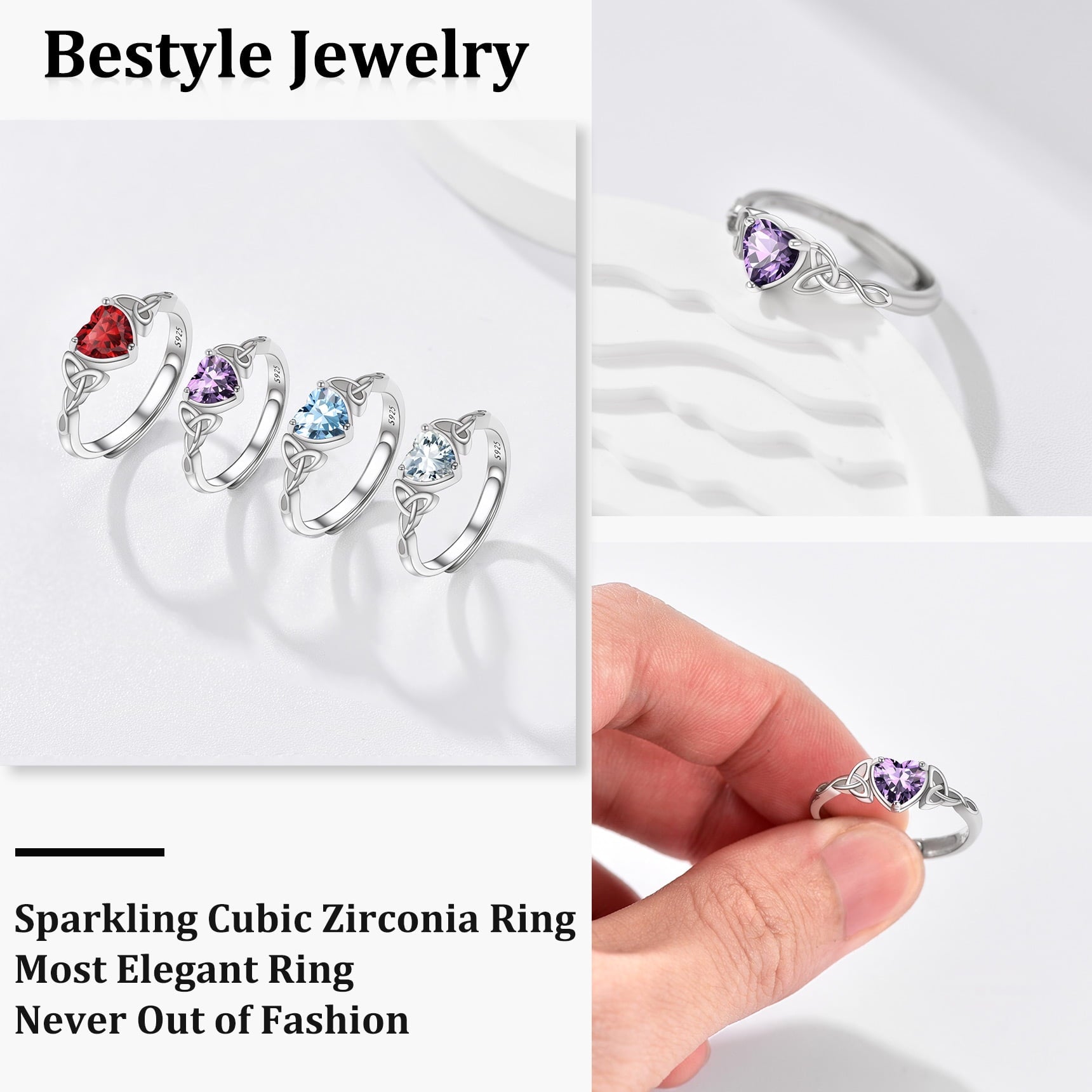 Infinity Celtic Knot Rings for Women 925 Sterling Heart Rings October Pink Tourmaline Rings for Mom Daughter Wife Girlfriend