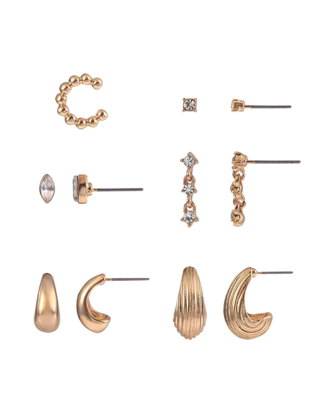 Adult Female -Tone 5 Pair Twisted Triple Hoop Stacker Earring Set