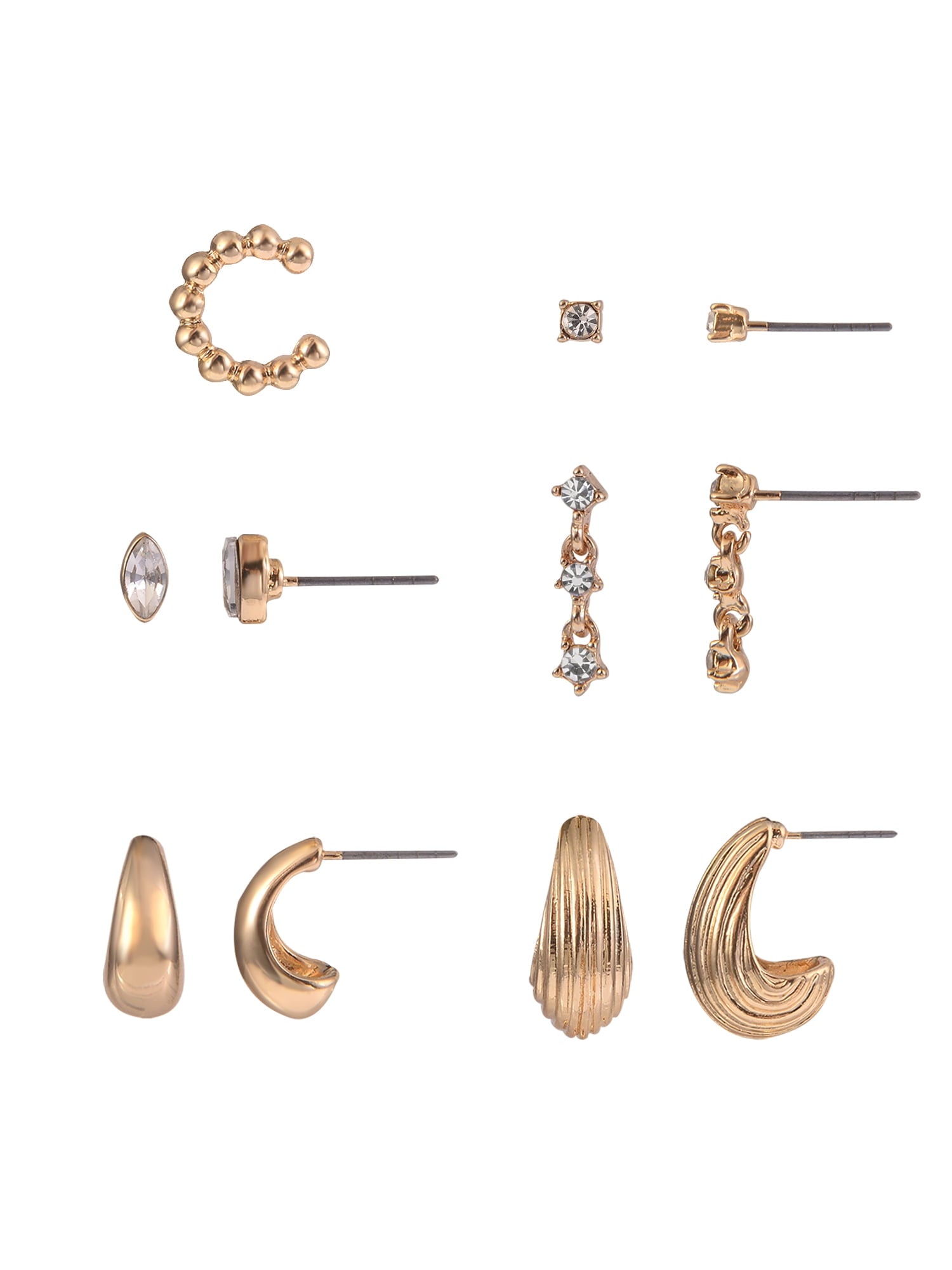 Adult Female -Tone 5 Pair Twisted Triple Hoop Stacker Earring Set