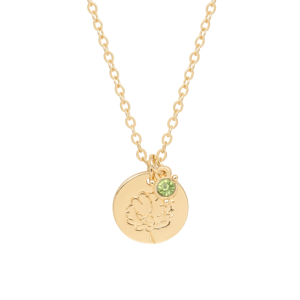 Women’s March Necklace, Tone Chain with Light Azure Stone &amp; Daffodil Flower