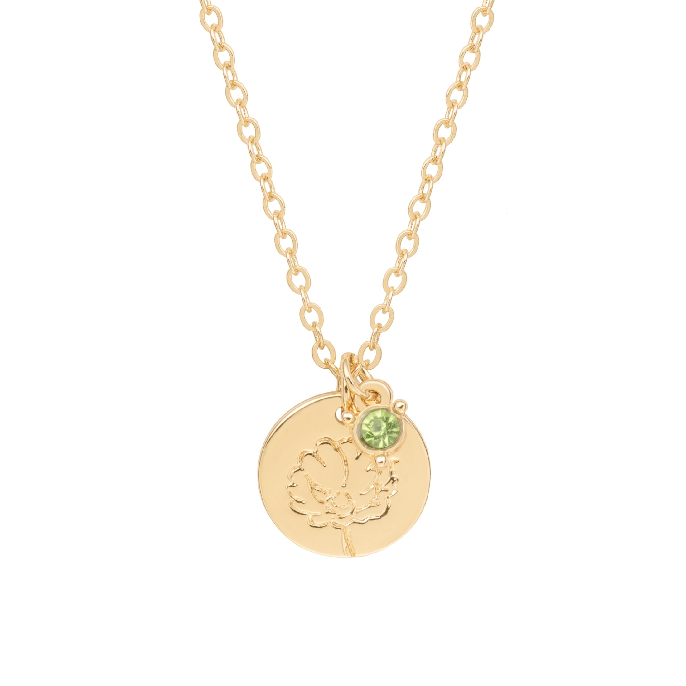 Women’s March Necklace, Tone Chain with Light Azure Stone &amp; Daffodil Flower