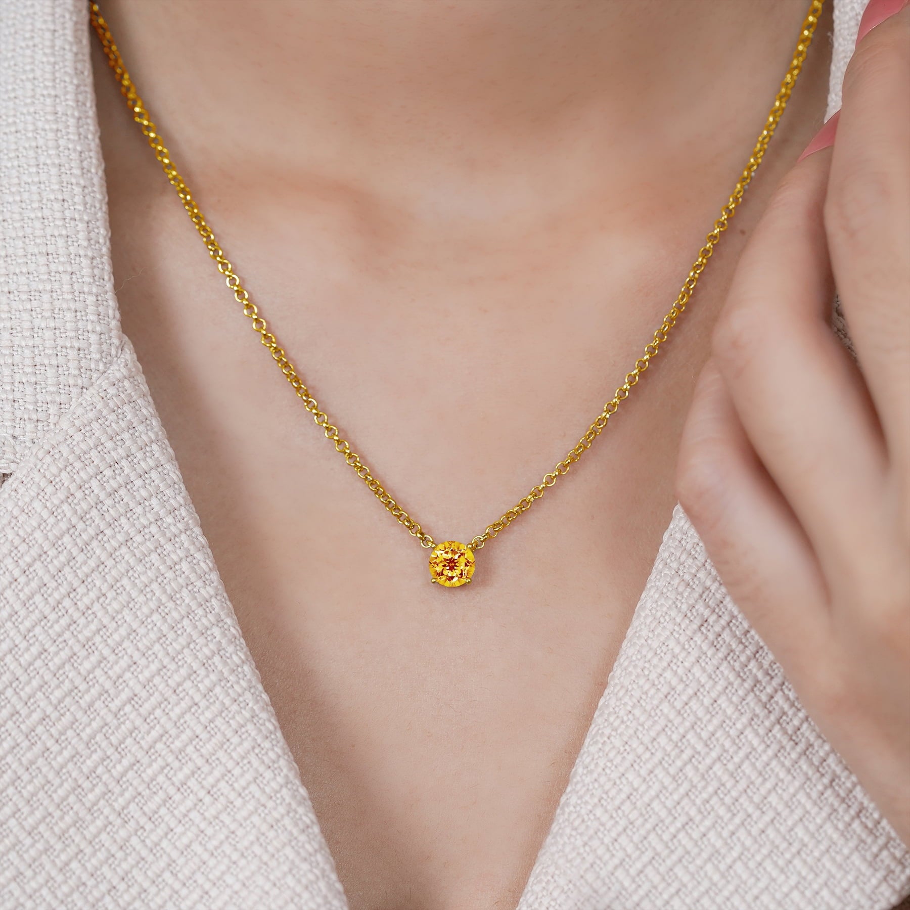 1 - April Solitaire Pendant Necklace in 18K White over , Female, Adult