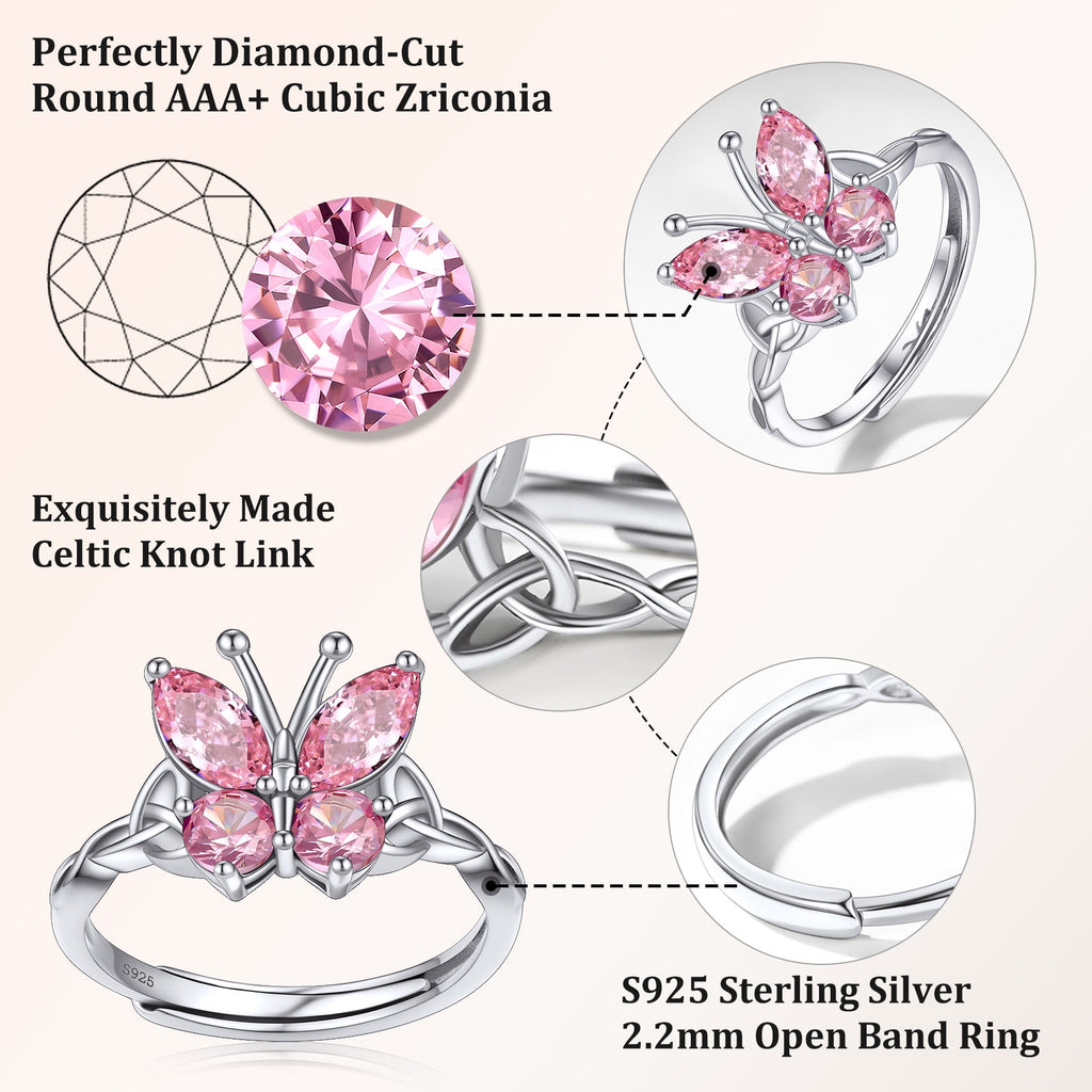 925 Sterling Butterfly Rings, July Ruby Adjustable Open Band Ring Jewelry Valentines Day