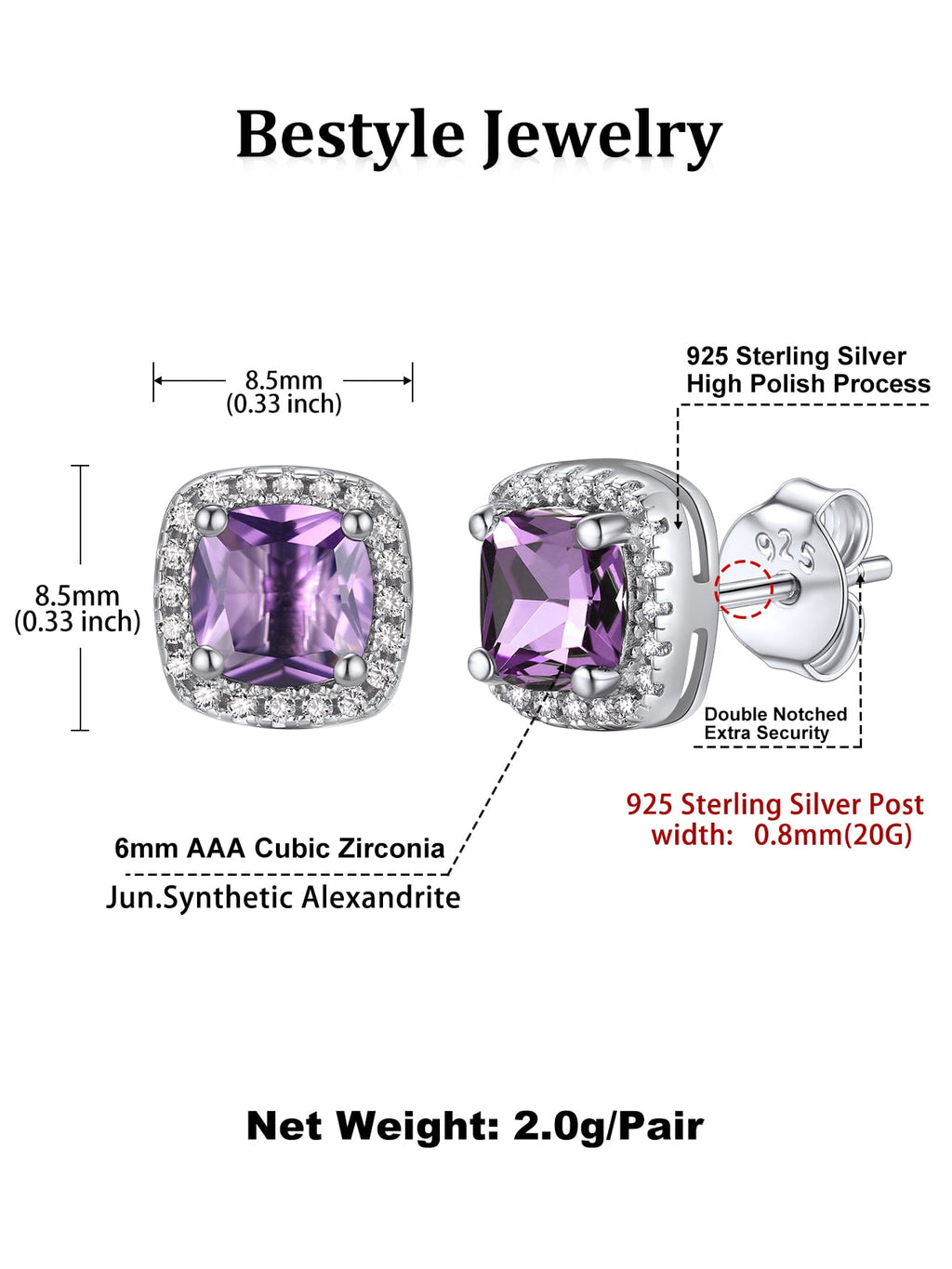 Stud Earrings for Women, 925 Sterling Heart Created Diamond Studs Earrings / Gifts - September