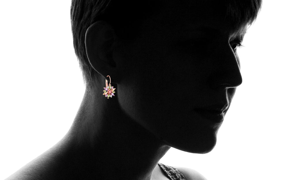 Multi-Colored Crystal Flower Lever-back Earring in 18K Rose Plated