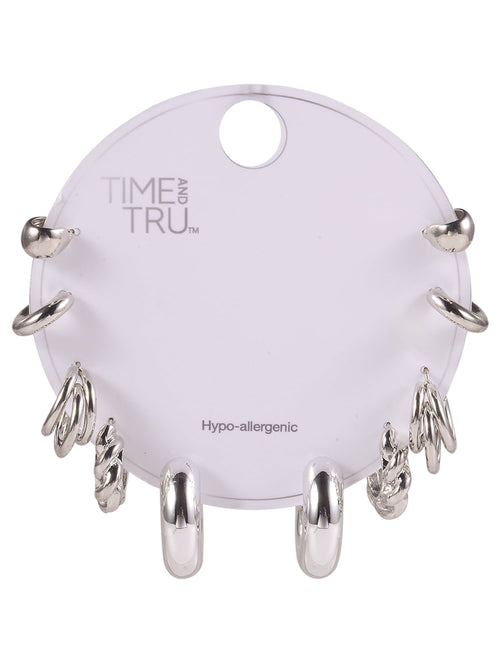 Adult Female -Tone 5 Pair Twisted Triple Hoop Stacker Earring Set