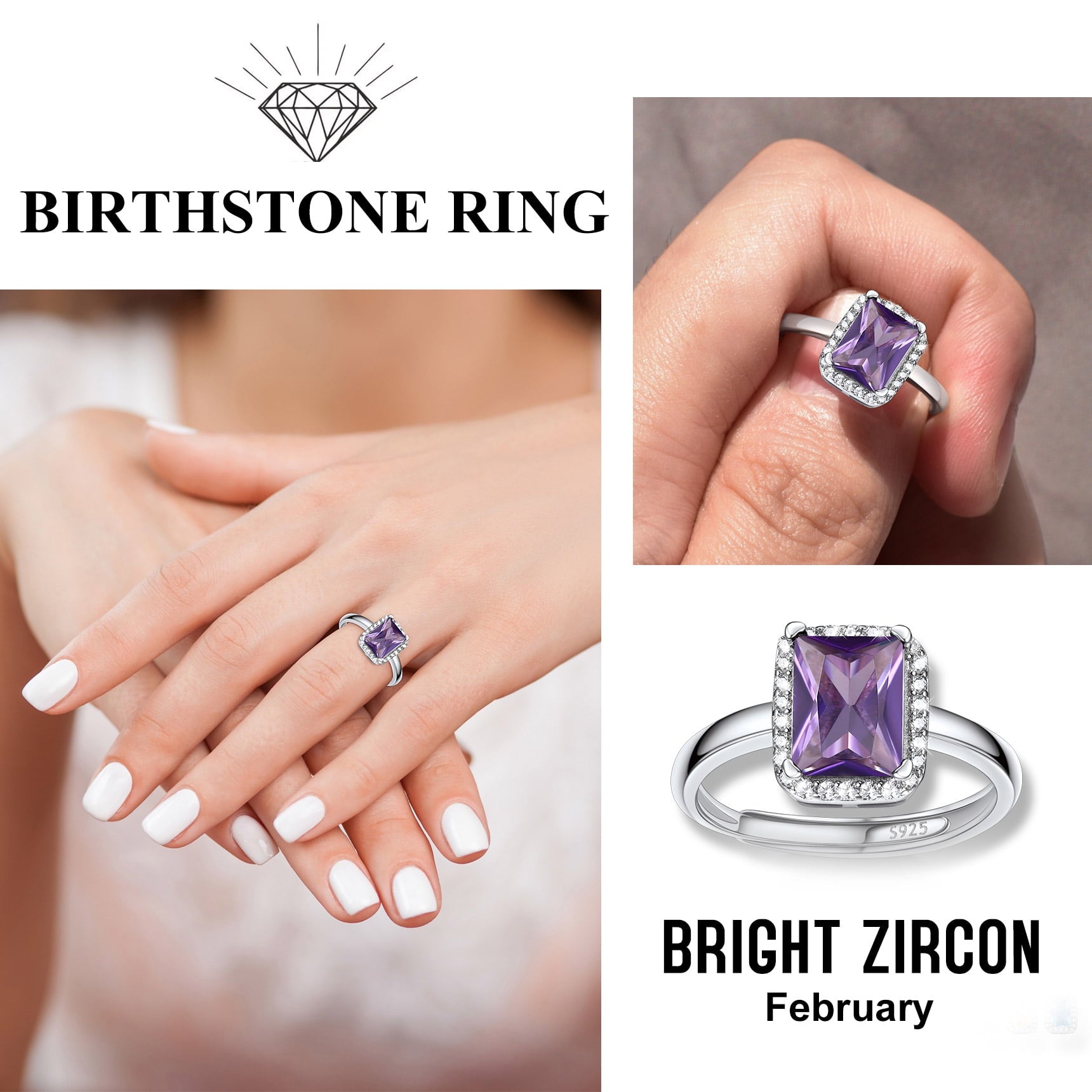 S925 Sterling Heart Rings for Women Sparkle Open Band Ring July Created Ruby Rings Size 6-12