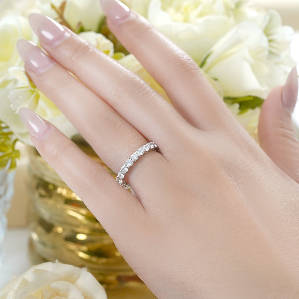3.75 Round Cut Cubic Zirconia Eternity Ring - Classic Prong Style Wedding Ring in White Plating for Women
