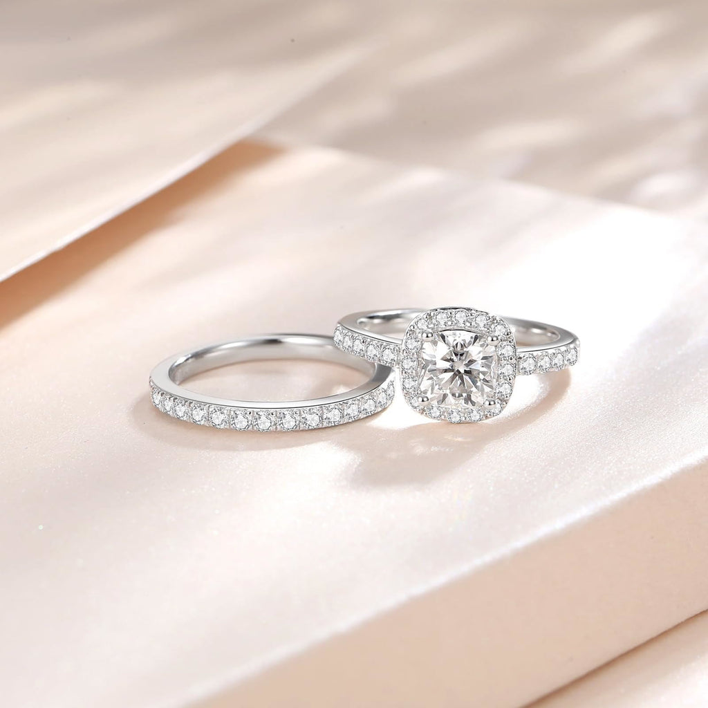 Halo Wedding Ring Set for Women Bridal Sets 925 Sterling AAAAA Zirconia Size 7