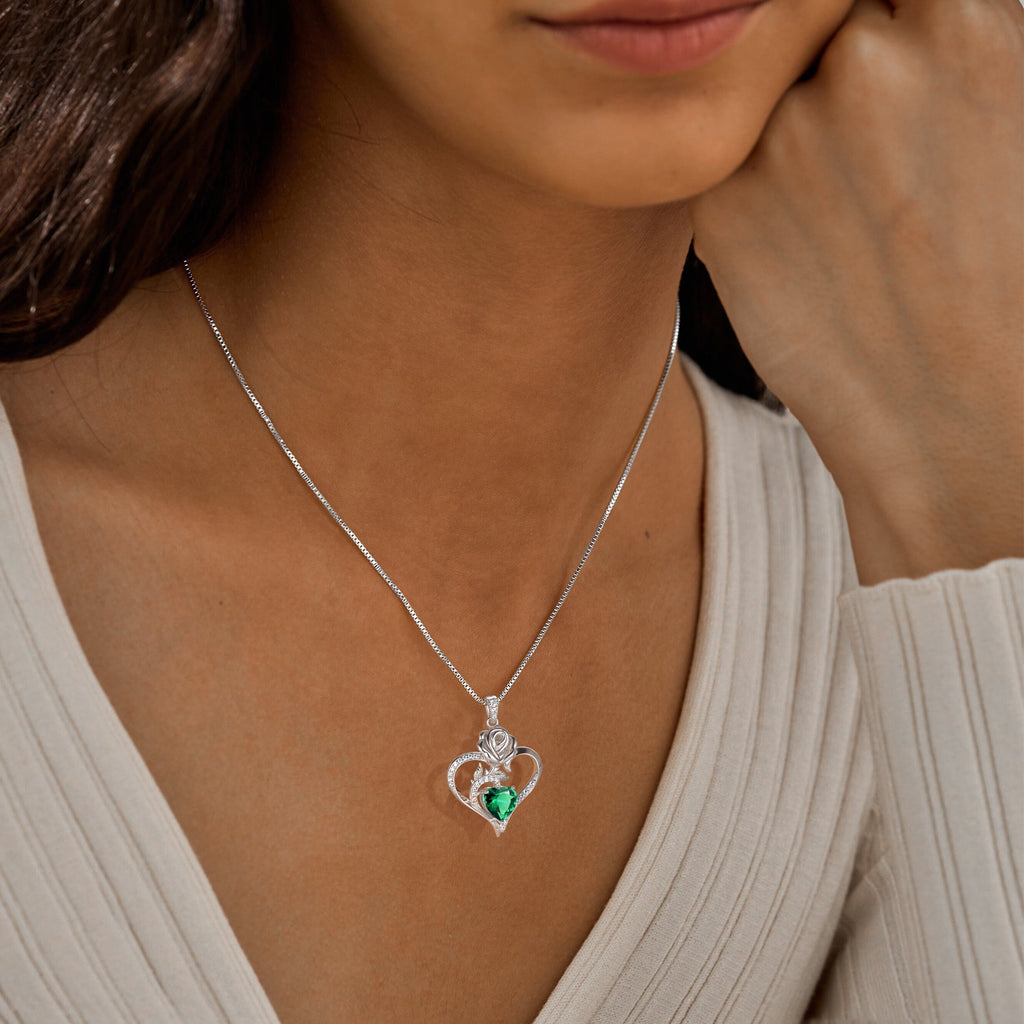 925 Sterling Necklace Rose Flower Heart Pendant Jewelry Valentines Gifts for Women Mom Wife/Lover