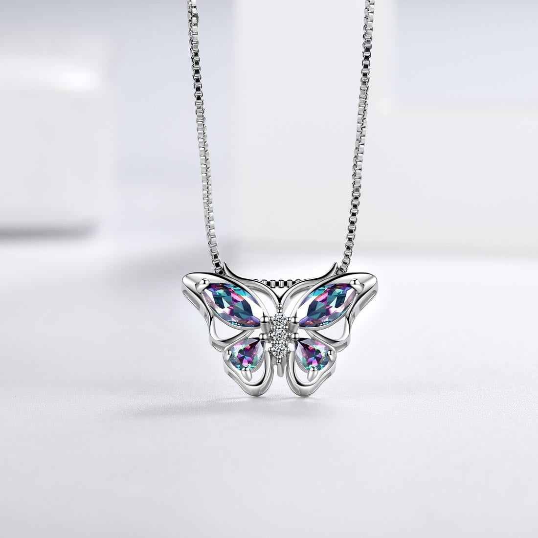 December Tanzanite Blue Butterfly Necklaces 925 Sterling Pendant Jewelry for Women Wife