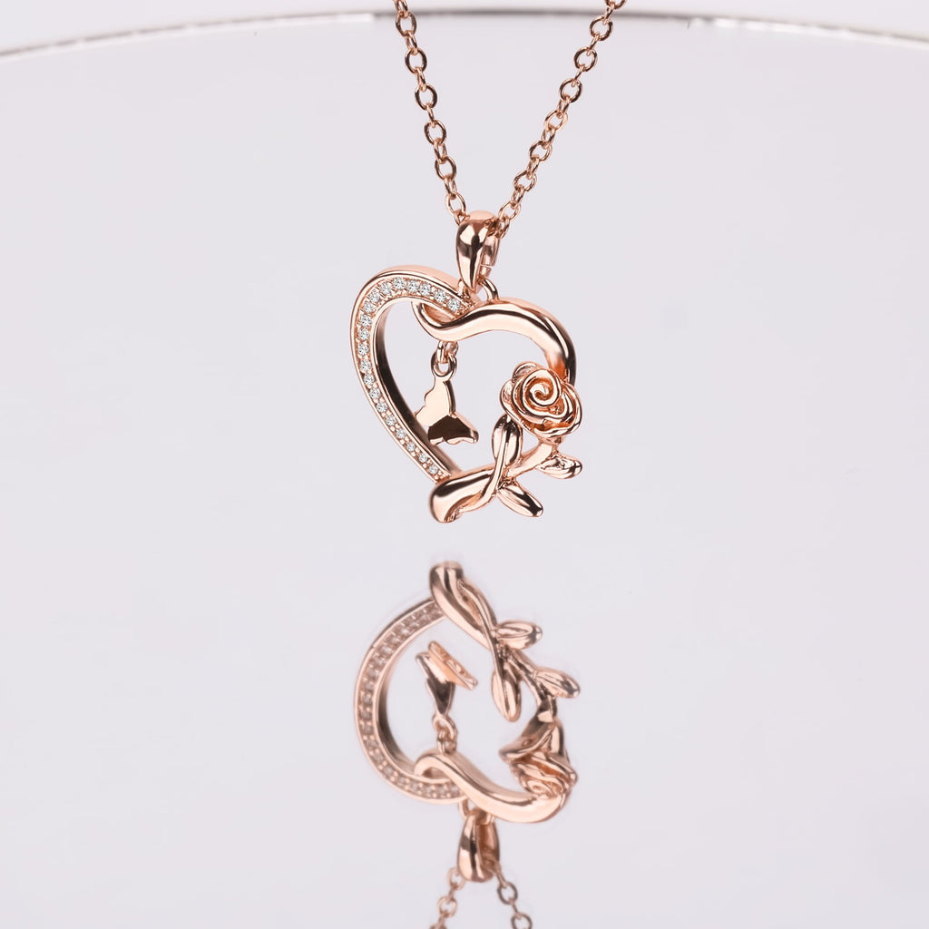 Heart Necklace for Women 14k Plated CZ Rose and Butterfly Jewelry for Women 's Day