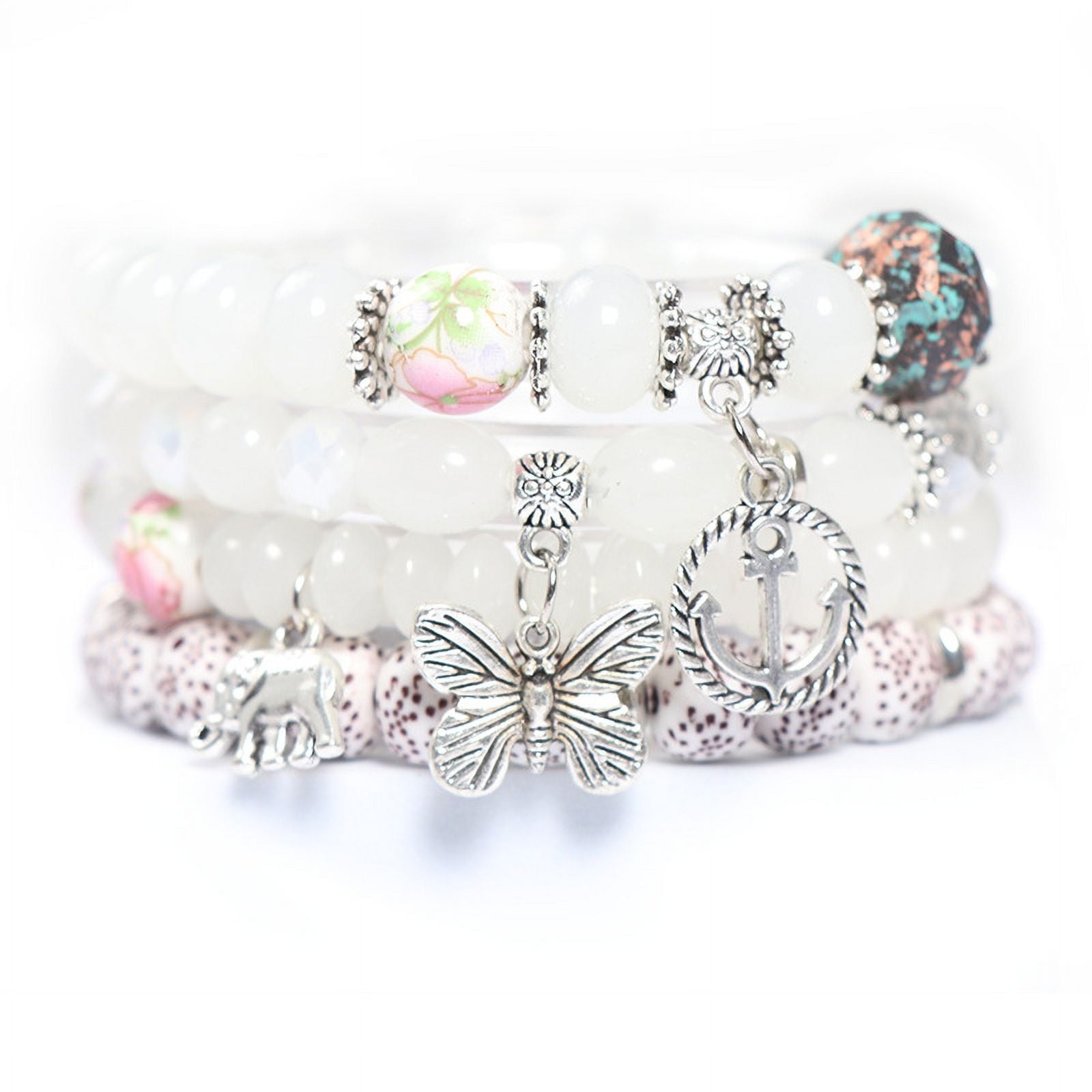 4 PCS Bohemian Stretch Anchor Bracelets Elephant Butterfly Retro Bracelets Suitable for Girls Women Gifts