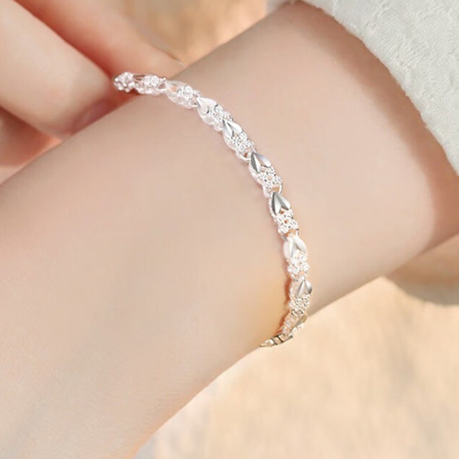 Women's 925 Sterling Bracelet Bangle Chain Banquet Jewelry