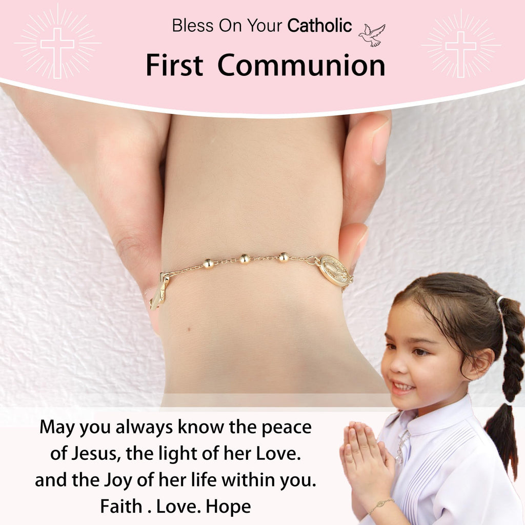 Rosary Beads Virgin Mary Cross Charm Bracelet for Women Kids Girls Teen Daughter Granddaughter Mom Wife Girlfriend Stuff Christian Catholic Jewelry Gifts for Women Girls Age