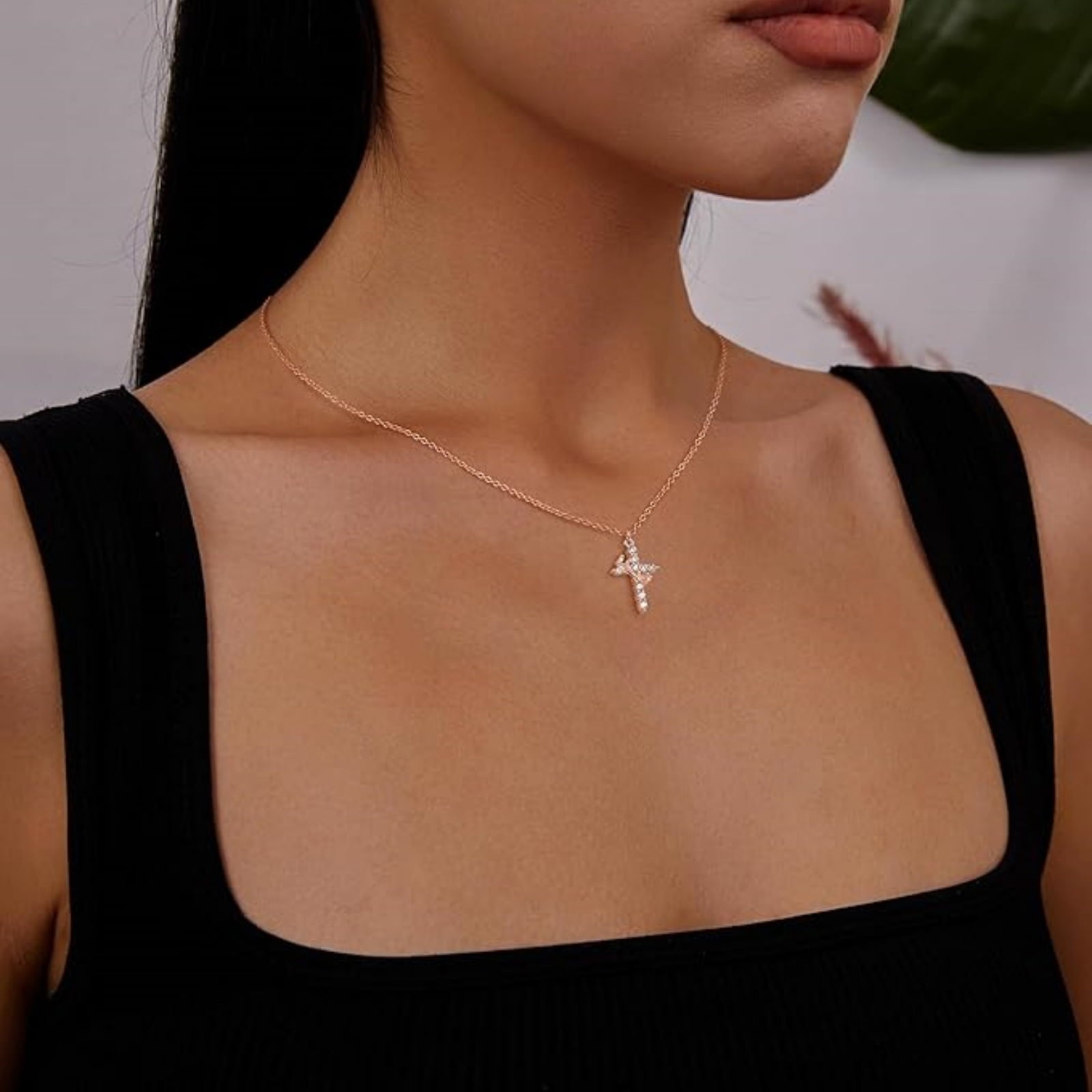 14K Plated Zirconia Cross Pendant Necklace for Women with 925