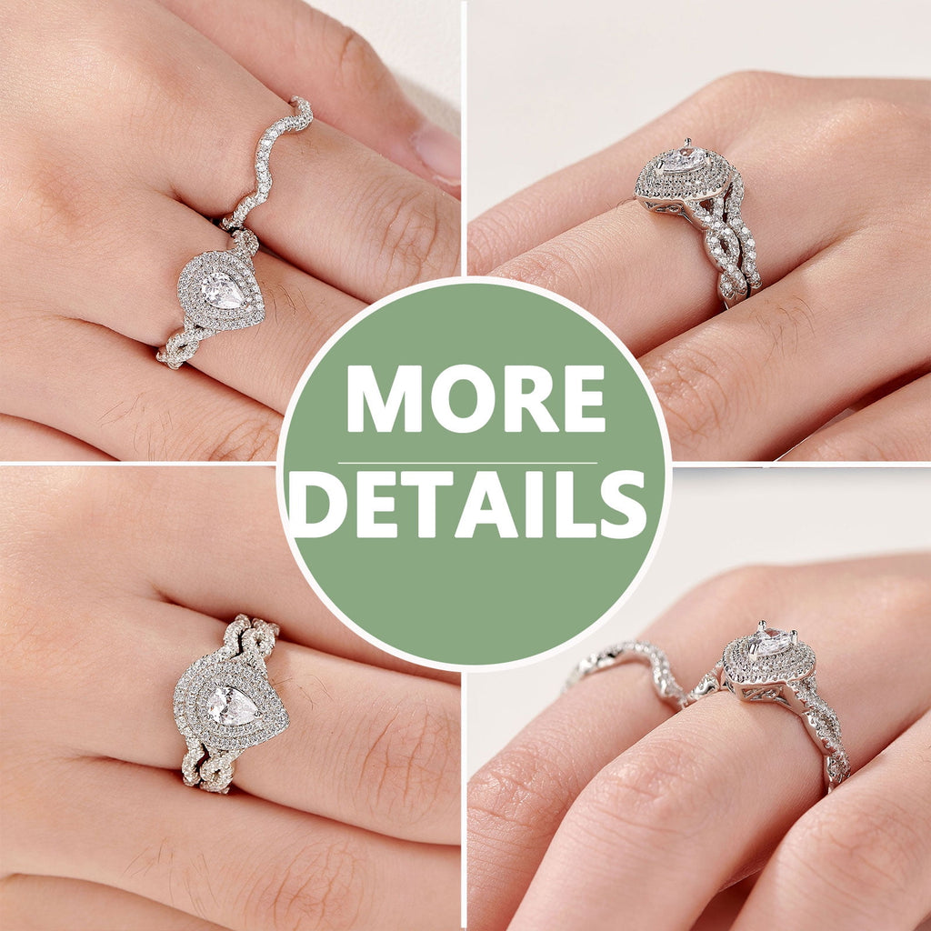 2Ct Round Cut Wedding Rings for Women Halo Engagement Ring Sets 925 Sterling CZ Size 8