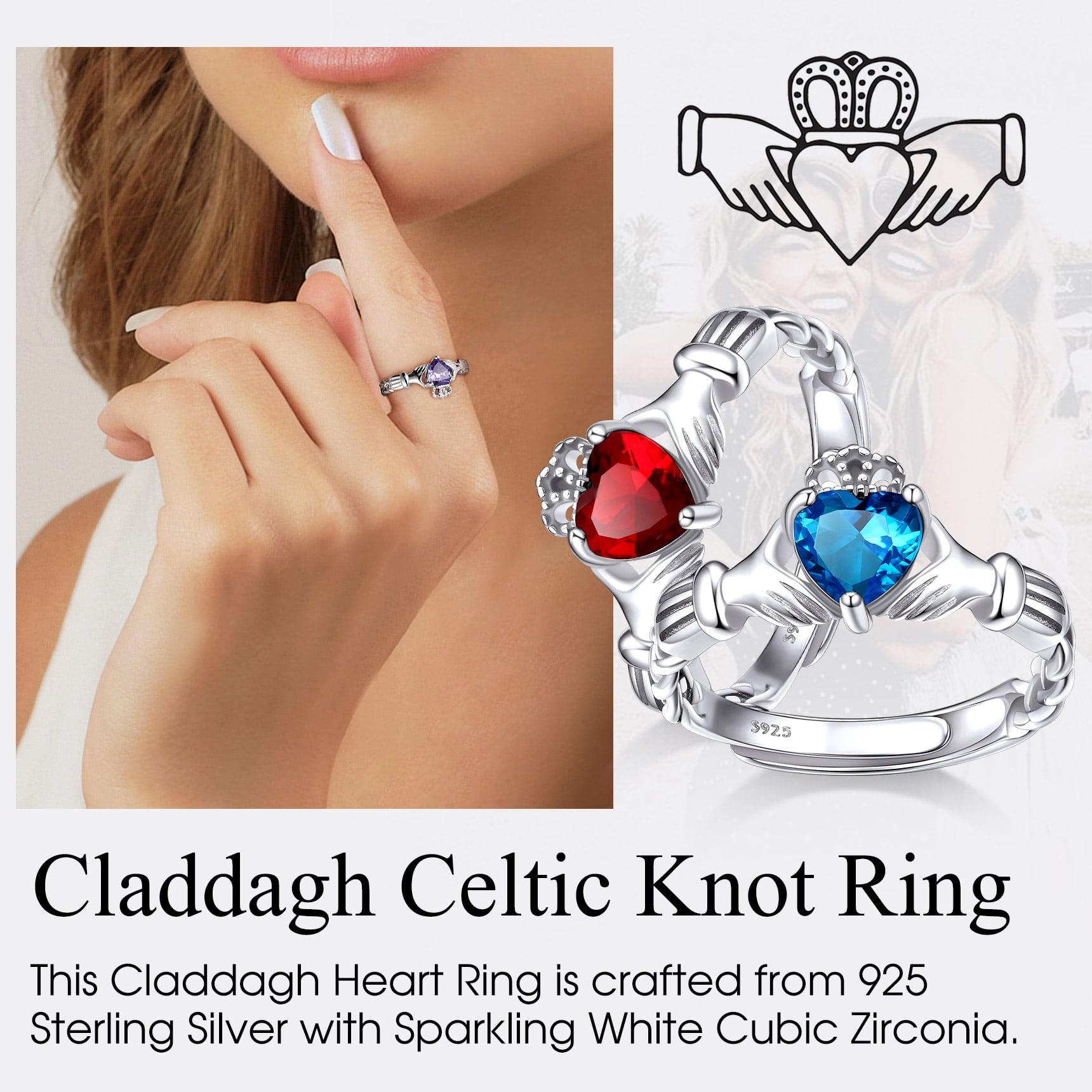 Infinity Celtic Knot Rings for Women 925 Sterling Heart Rings October Pink Tourmaline Rings for Mom Daughter Wife Girlfriend