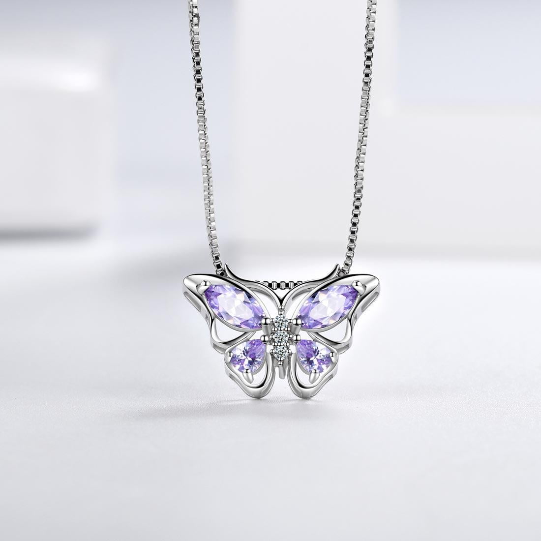 December Tanzanite Blue Butterfly Necklaces 925 Sterling Pendant Jewelry for Women Wife