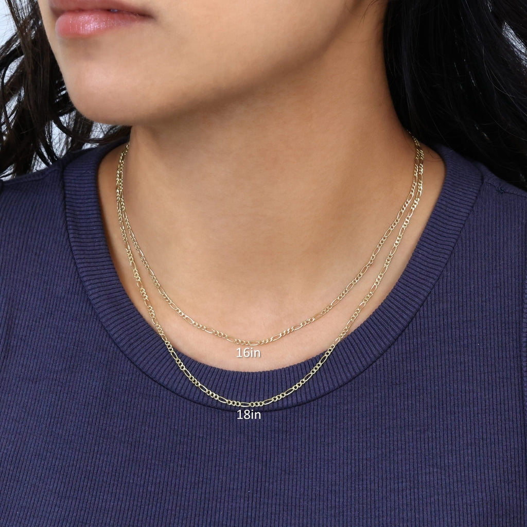10k Yellow Figaro Link 2mm Chain Necklace (16"-26") Dainty Italian Jewelry for Men &amp; Women