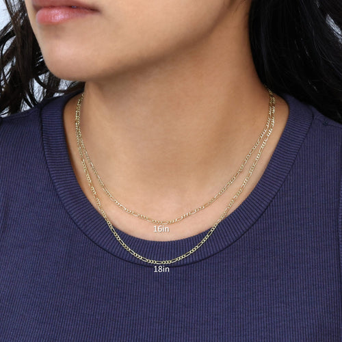 10k Yellow Figaro Link 2mm Chain Necklace (16"-26") Dainty Italian Jewelry for Men &amp; Women