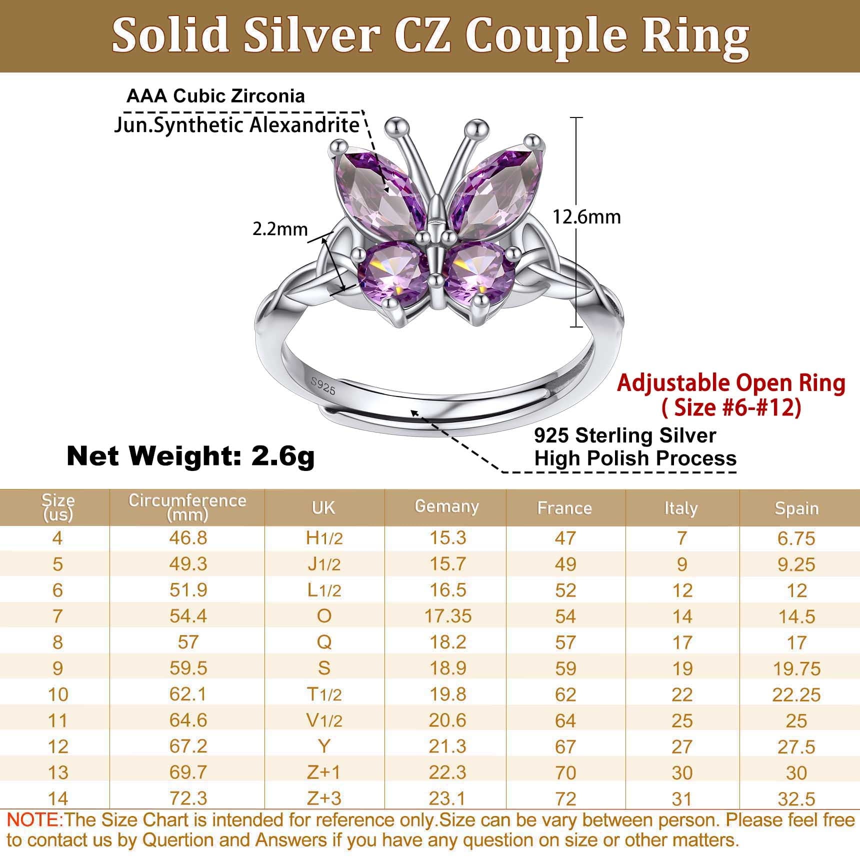 925 Sterling Butterfly Rings, July Ruby Adjustable Open Band Ring Jewelry Valentines Day